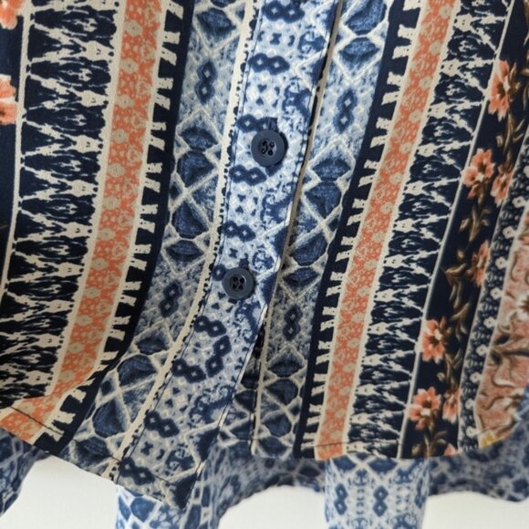 Boho Chic Blue Printed Long Sleeve Tunic Top - Style Co. Women's Size Medium - Picture 3 of 8